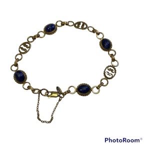 CARLA BRACELET 14k GF GOLD FILL LINKS FILIGREE BLUE LAPIS CABOCHONS 5.7g 7.5”